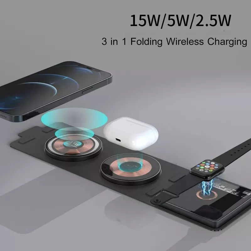 Wireless Charger 3 in 1, Magnetic Travel Wireless Charging Station for iPhone