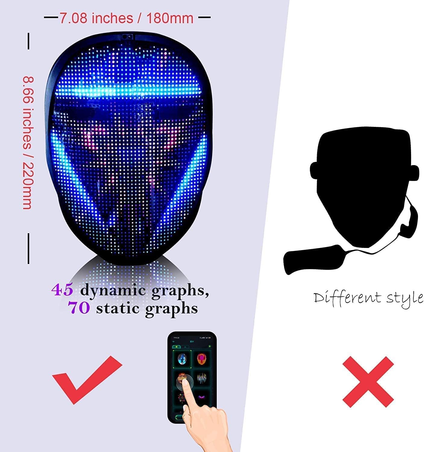 Rechargeable Led Mask with Bluetooth Programable App Control